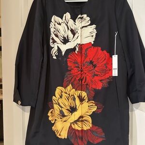 NWT Chico's Black with Red and Yellow Floral Pattern Lined Zippered Jacket